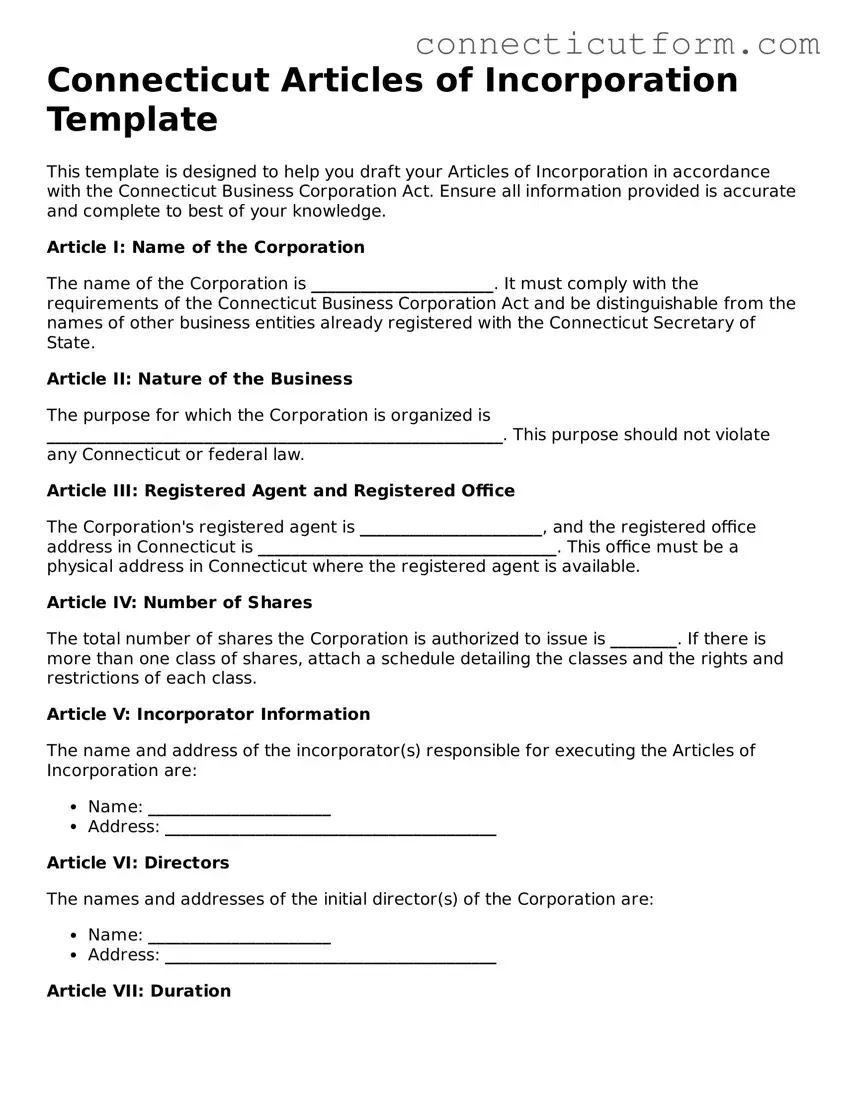 Free  Articles of Incorporation Template for Connecticut