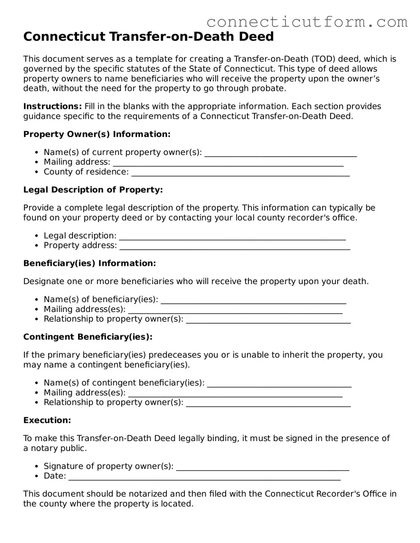 Free  Transfer-on-Death Deed Template for Connecticut
