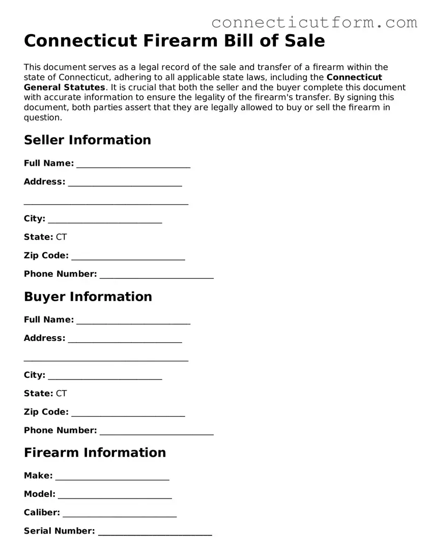 Free  Firearm Bill of Sale Template for Connecticut