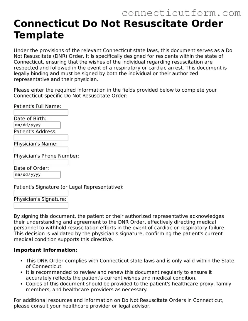 Free  Do Not Resuscitate Order Template for Connecticut