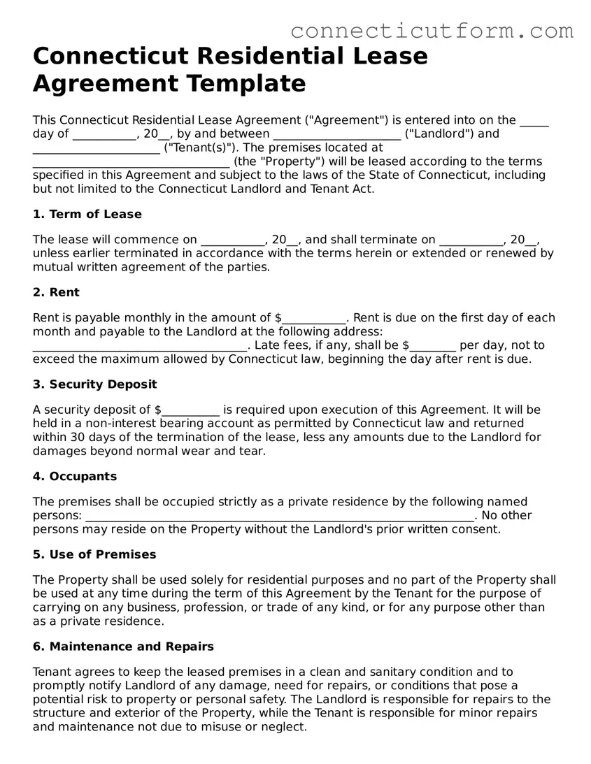 Free  Residential Lease Agreement Template for Connecticut
