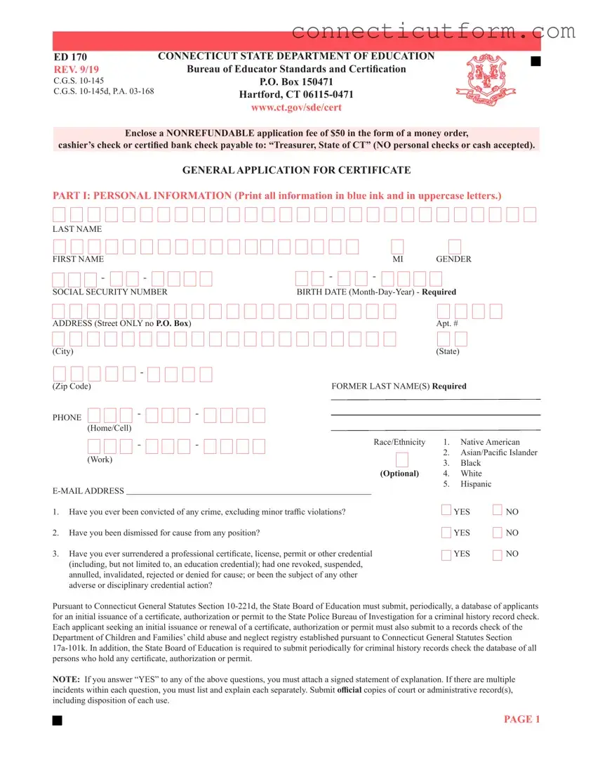 Free Connecticut Ed 170 Form