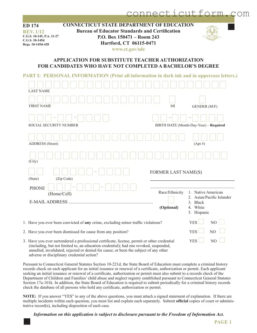 Free Connecticut Ed 174 Form