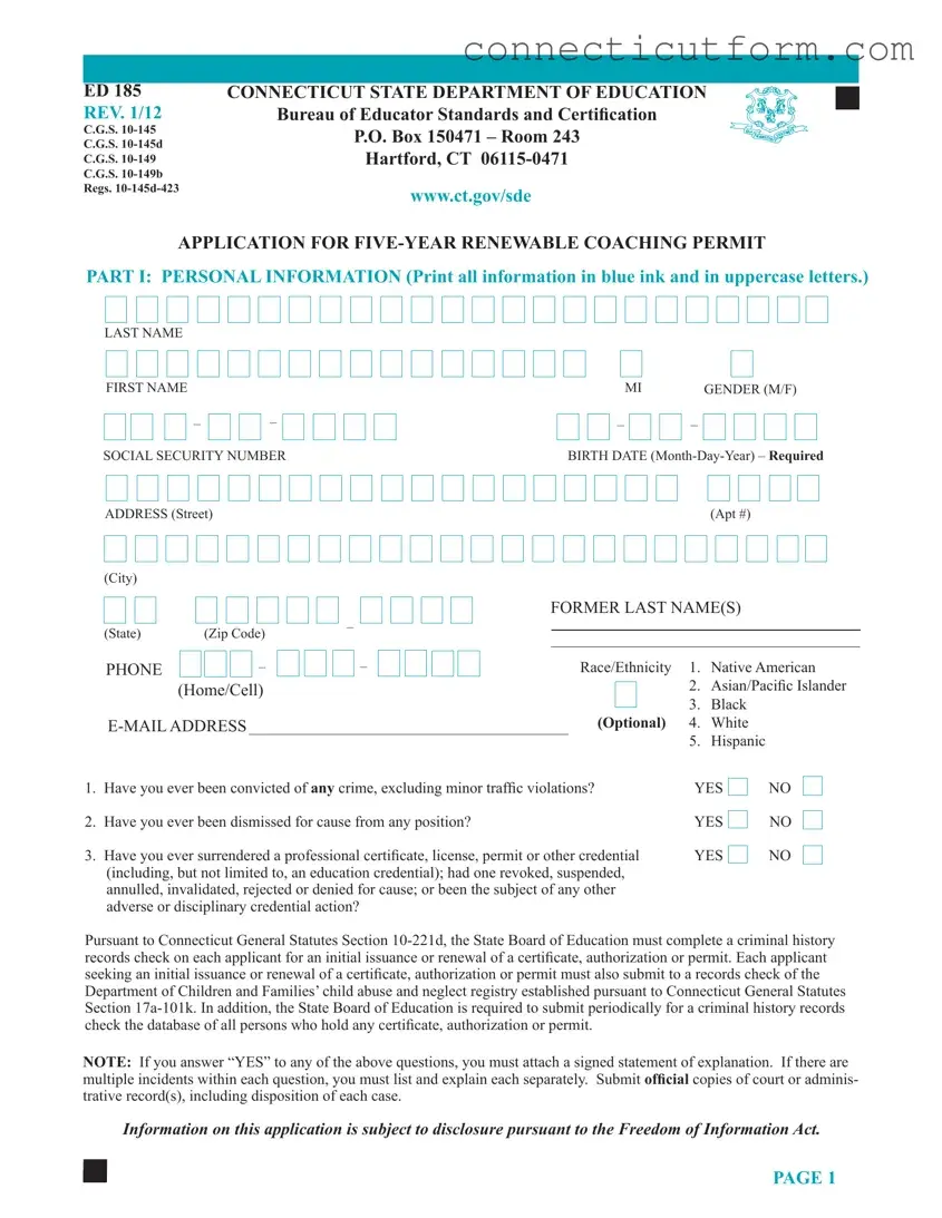 Free Connecticut Ed 185 Form