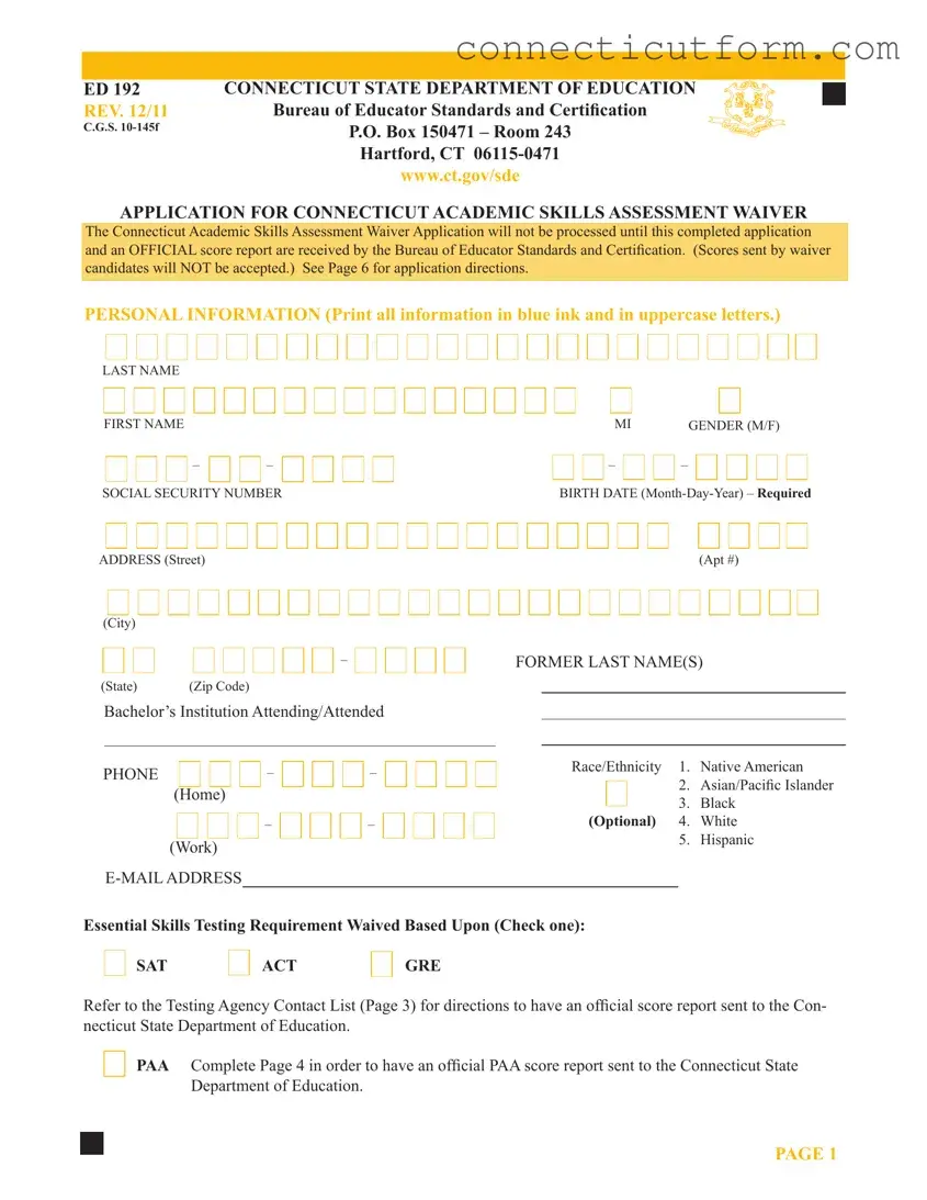 Free Connecticut Ed 192 Form