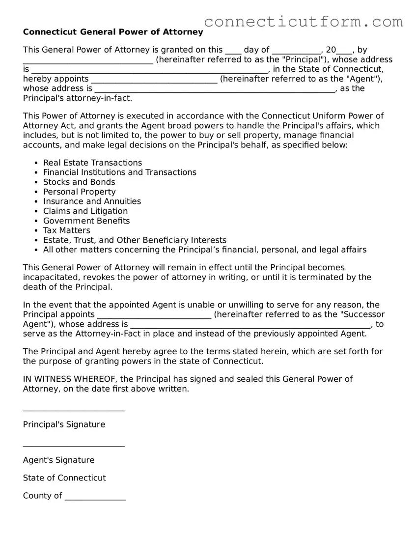 Free  General Power of Attorney Template for Connecticut