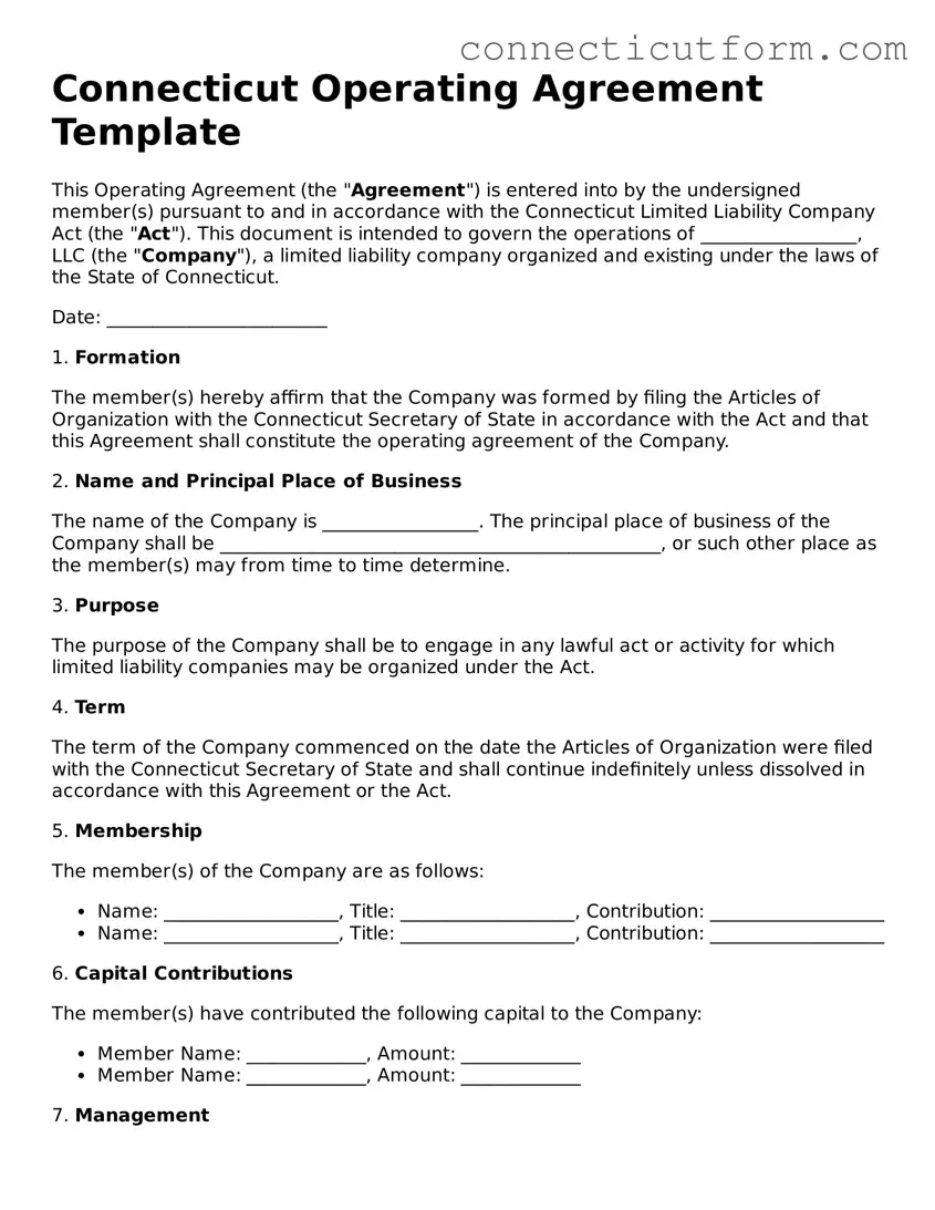 Free  Operating Agreement Template for Connecticut