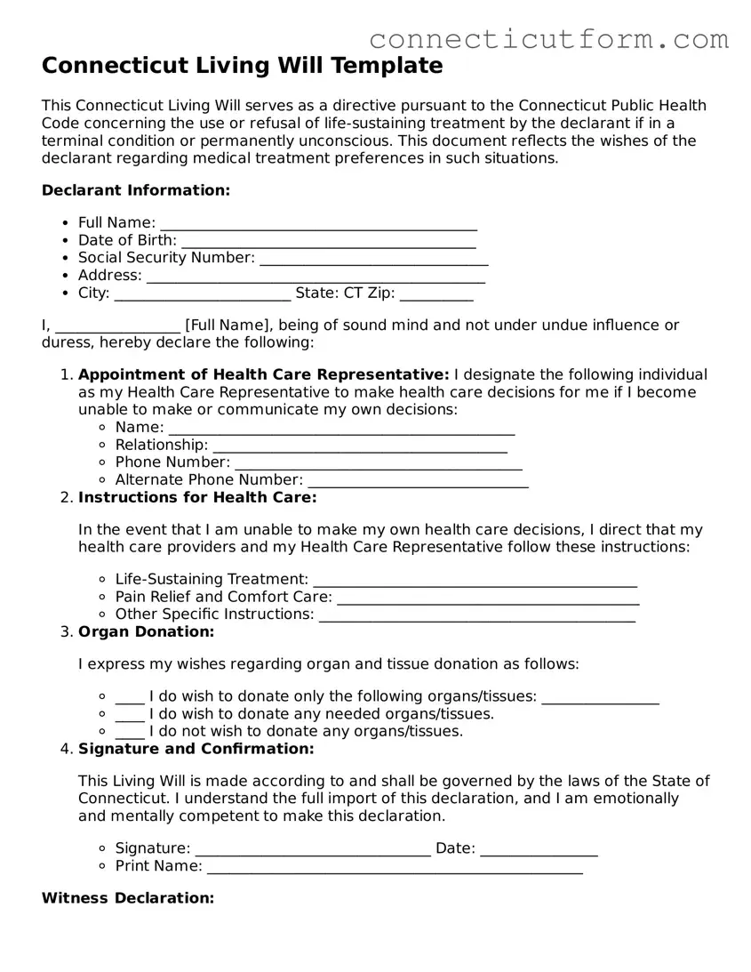 Free  Living Will Template for Connecticut