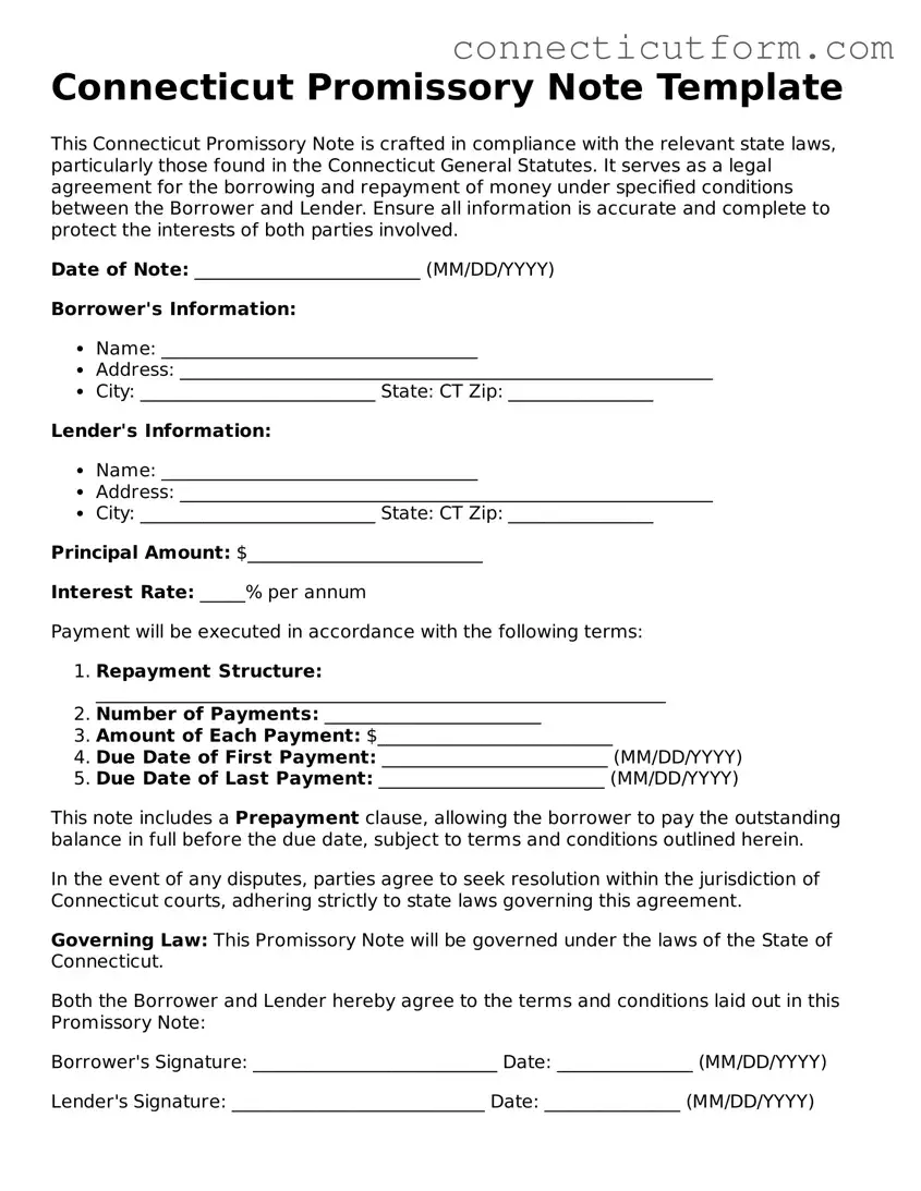 Free  Promissory Note Template for Connecticut