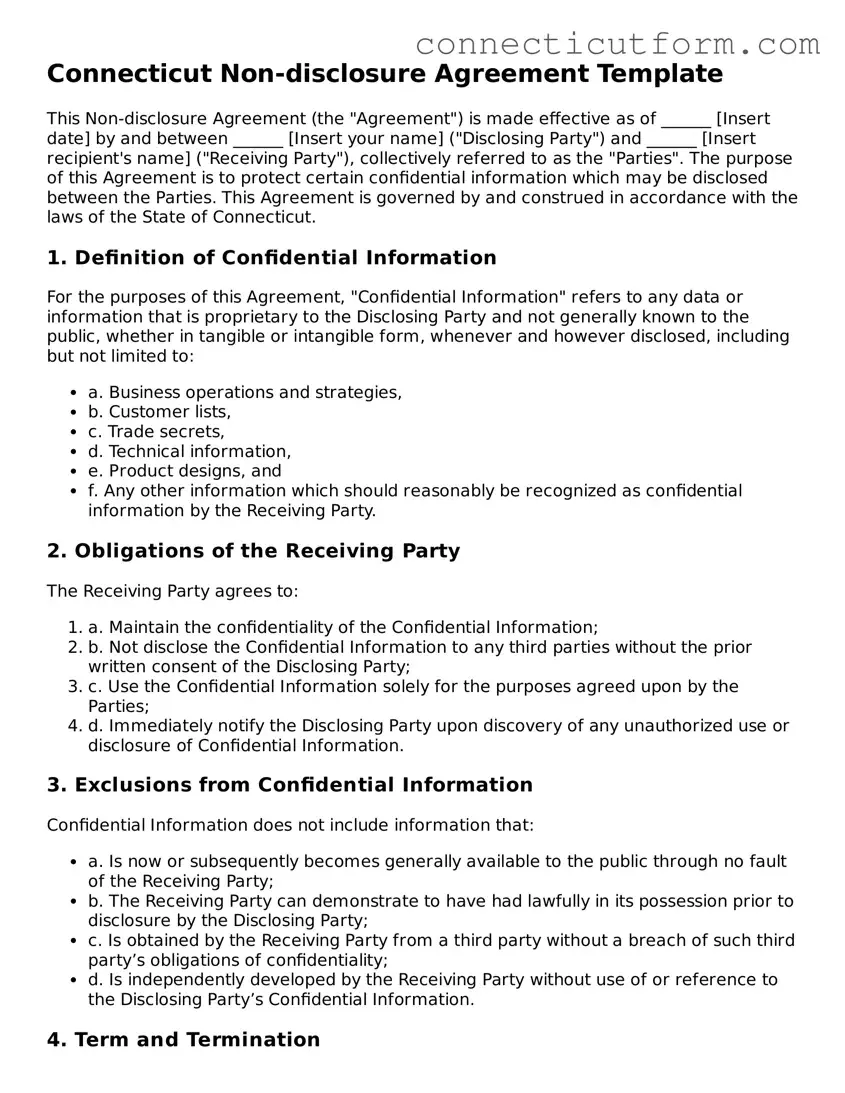Free  Non-disclosure Agreement Template for Connecticut
