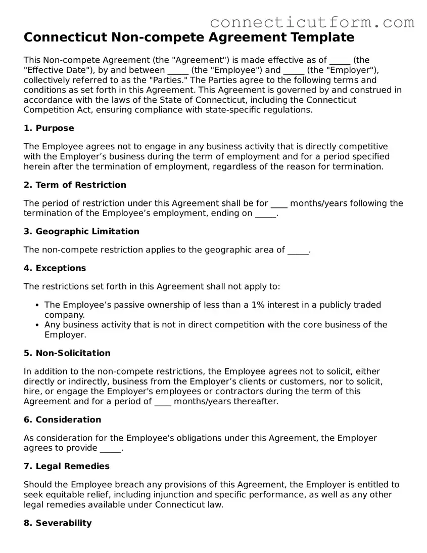 Free  Non-compete Agreement Template for Connecticut