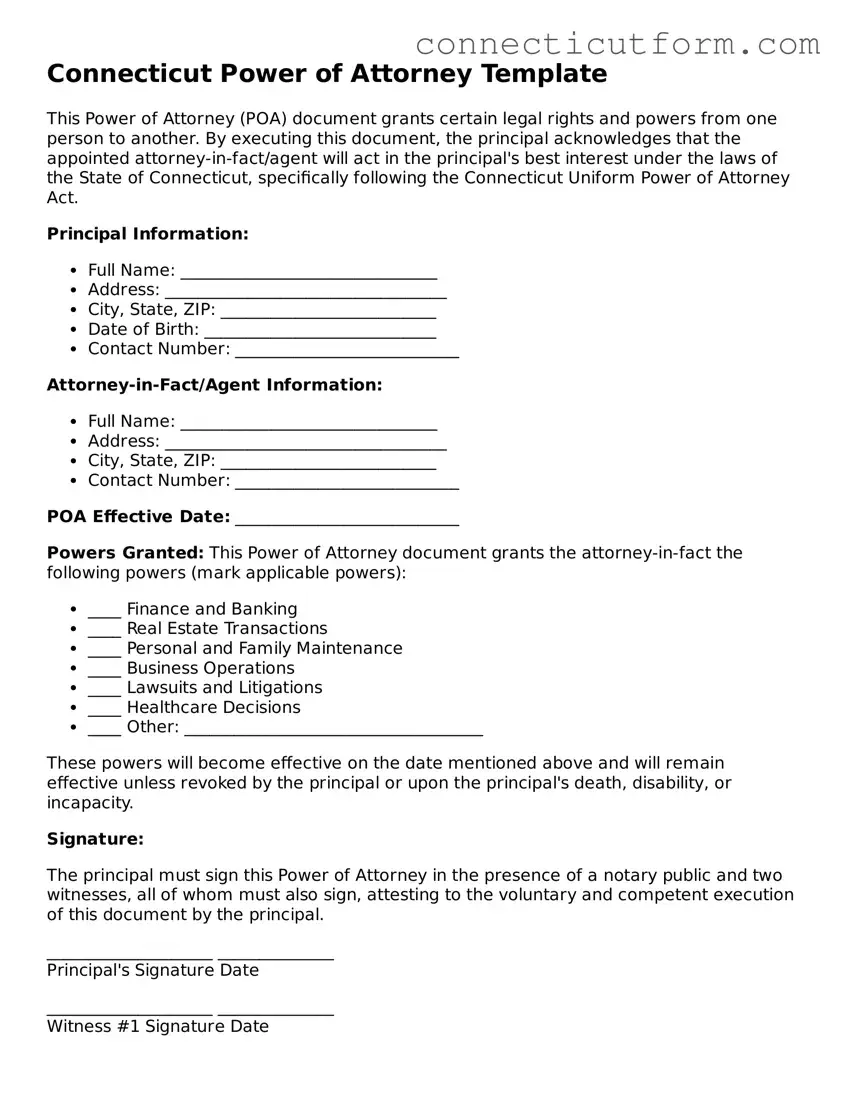 Free  Power of Attorney Template for Connecticut
