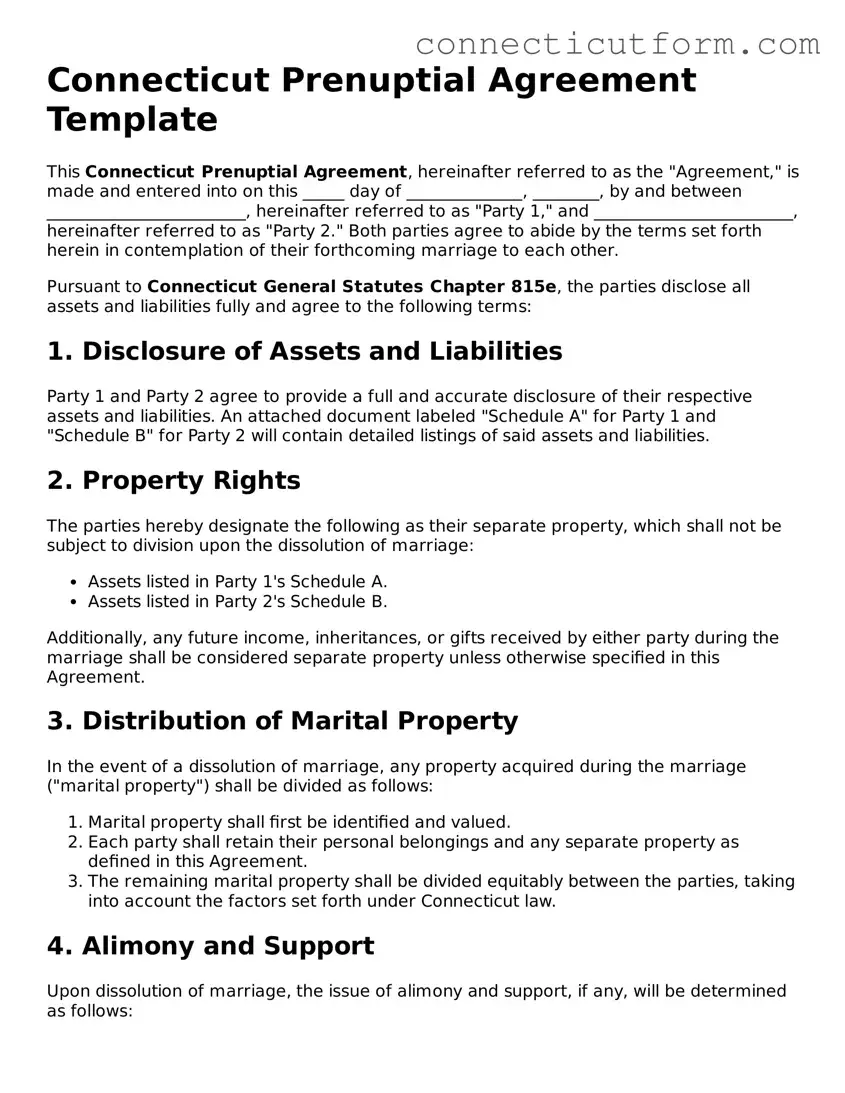 Free  Prenuptial Agreement Template for Connecticut
