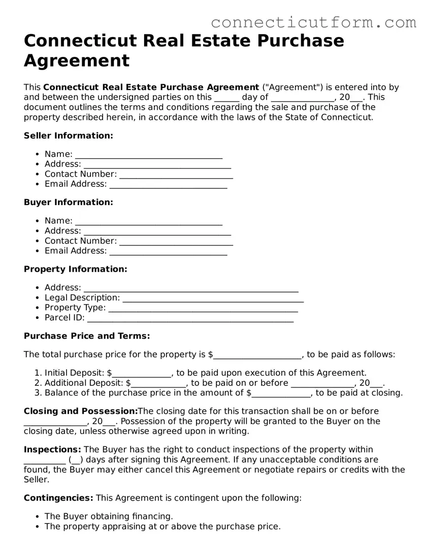 Free  Real Estate Purchase Agreement Template for Connecticut