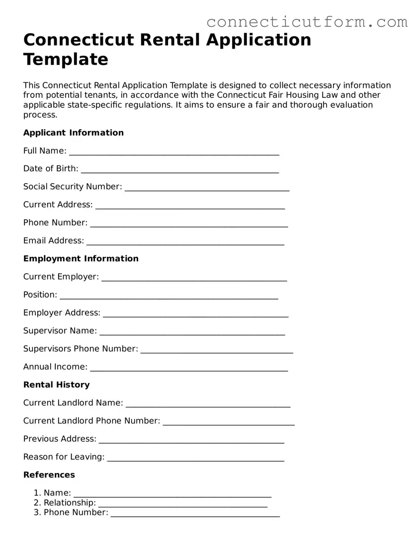Free  Rental Application Template for Connecticut