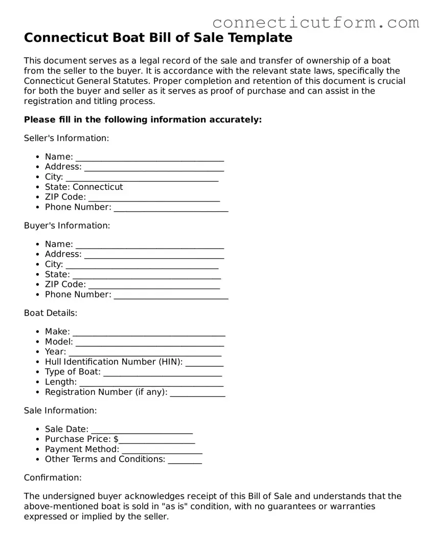 Free  Boat Bill of Sale Template for Connecticut