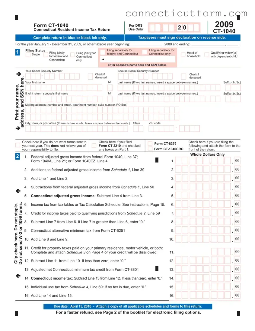 Free Ct 1040 Connecticut Form