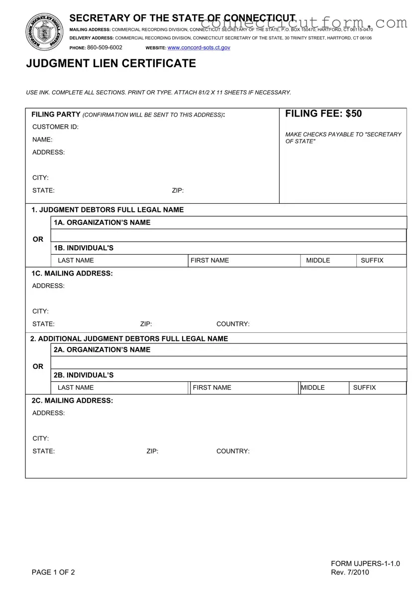 Free Judgment Lien Certificate Connecticut Form