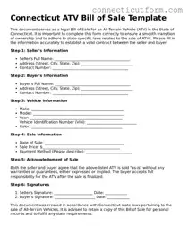 Free  ATV Bill of Sale Template for Connecticut