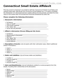 Free  Small Estate Affidavit Template for Connecticut