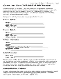 Free  Motor Vehicle Bill of Sale Template for Connecticut